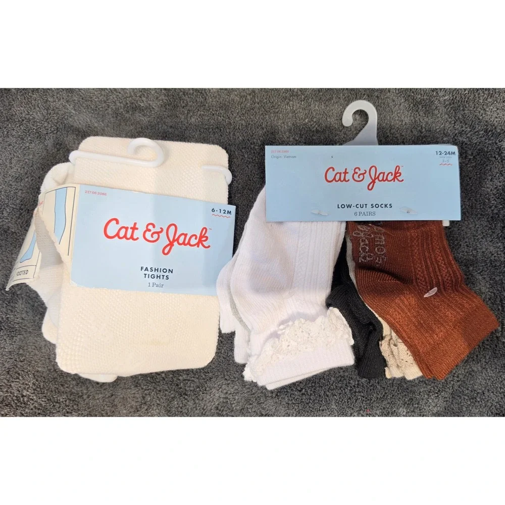 Cat & Jack Baby Girls Tights and Socks Bundle 6-12M 12-24M White Black Brown 6pk